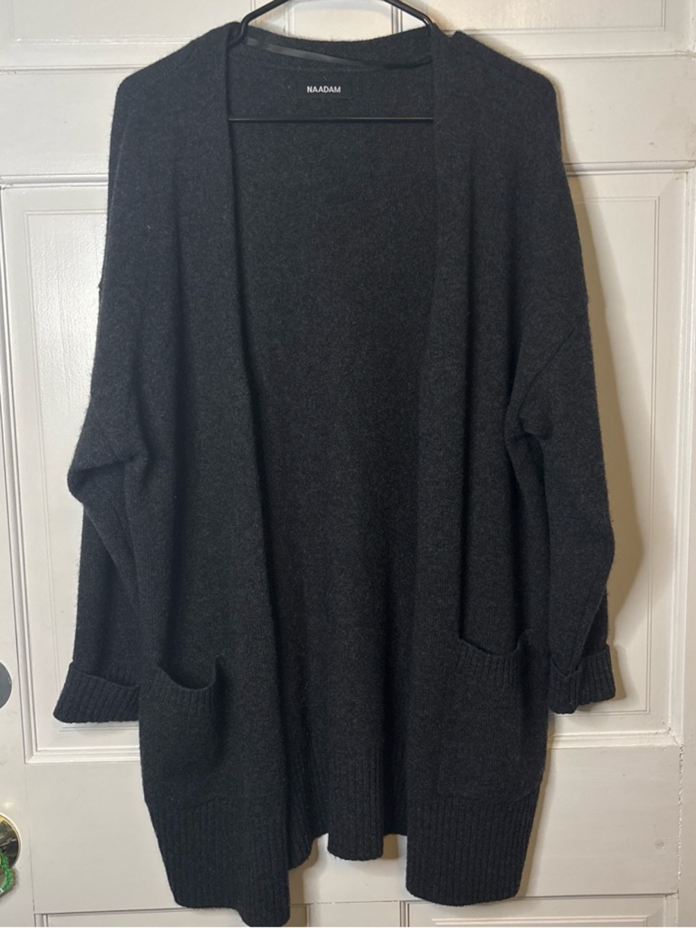 Naadam Black Open Front 100% Cashmere Duster Cardigan